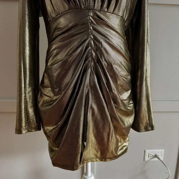 Kohl's Gold Metallic Plunging Ruched Mini Dress - Picture 5 of 7